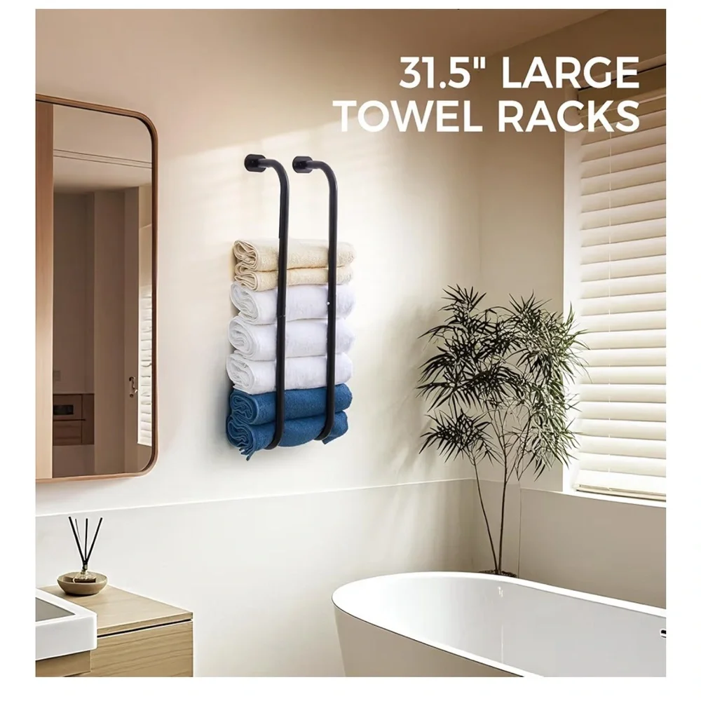 JS HANGER Wall-Mounted Towel Rack for Rolled Towels, Black Bathroom Towel Holder